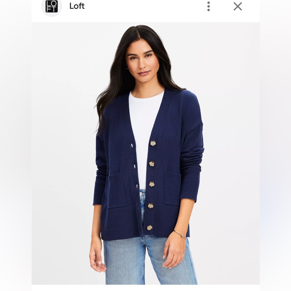 LOFT NWT Navy Blue Girlfriend Ribbed Cardigan